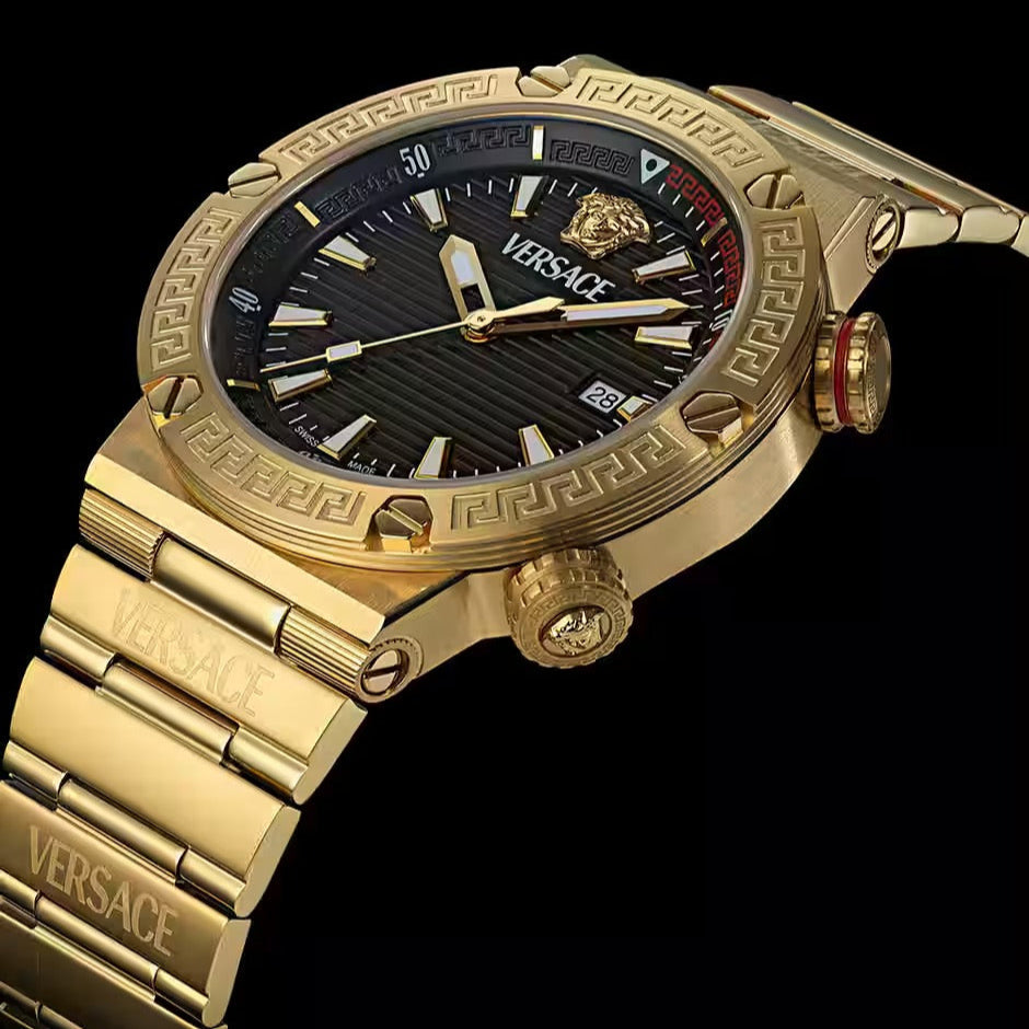 Versace Greca Logo Quartz Black Dial Gold Steel Strap Watch for Men - VE8G00624 VE8G00624 - Image 2