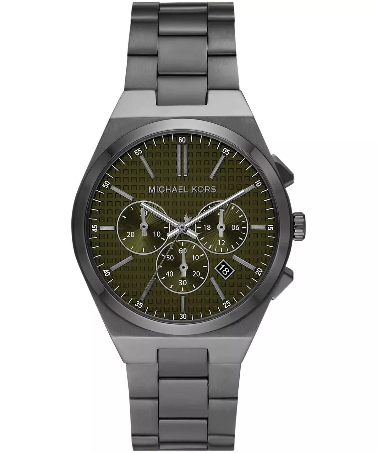 Michael Kors Oversized Lennox Chronograph Olive Dial Gunmetal Men's Watch - MK9118