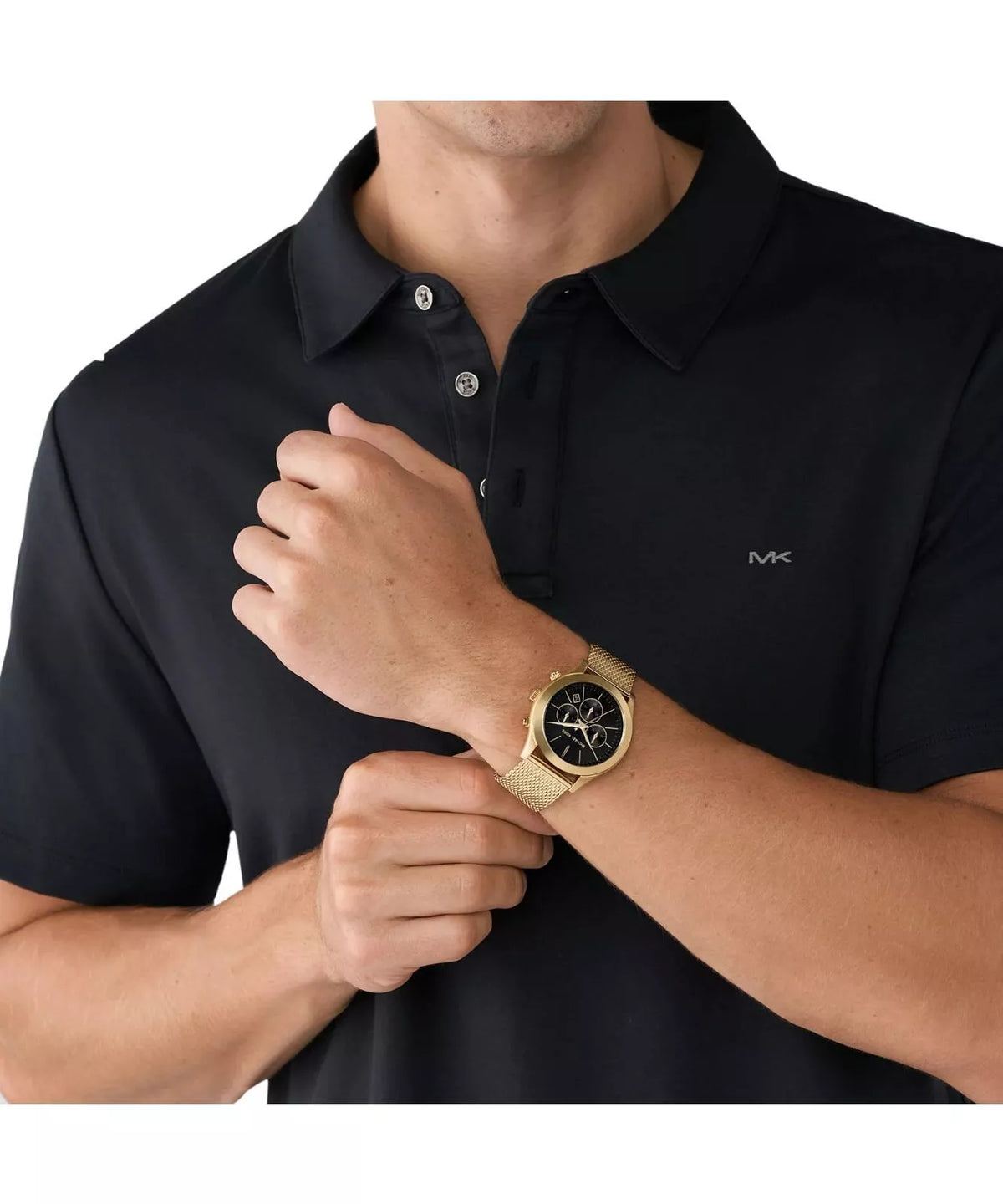Michael Kors Slim Runway Chronograph Black Dial Gold Mesh Men's Watch - MK9057