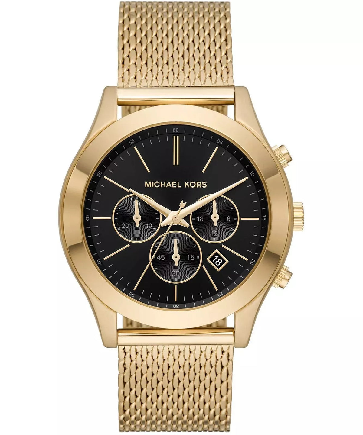 Michael Kors Slim Runway Chronograph Black Dial Gold Mesh Men's Watch - MK9057