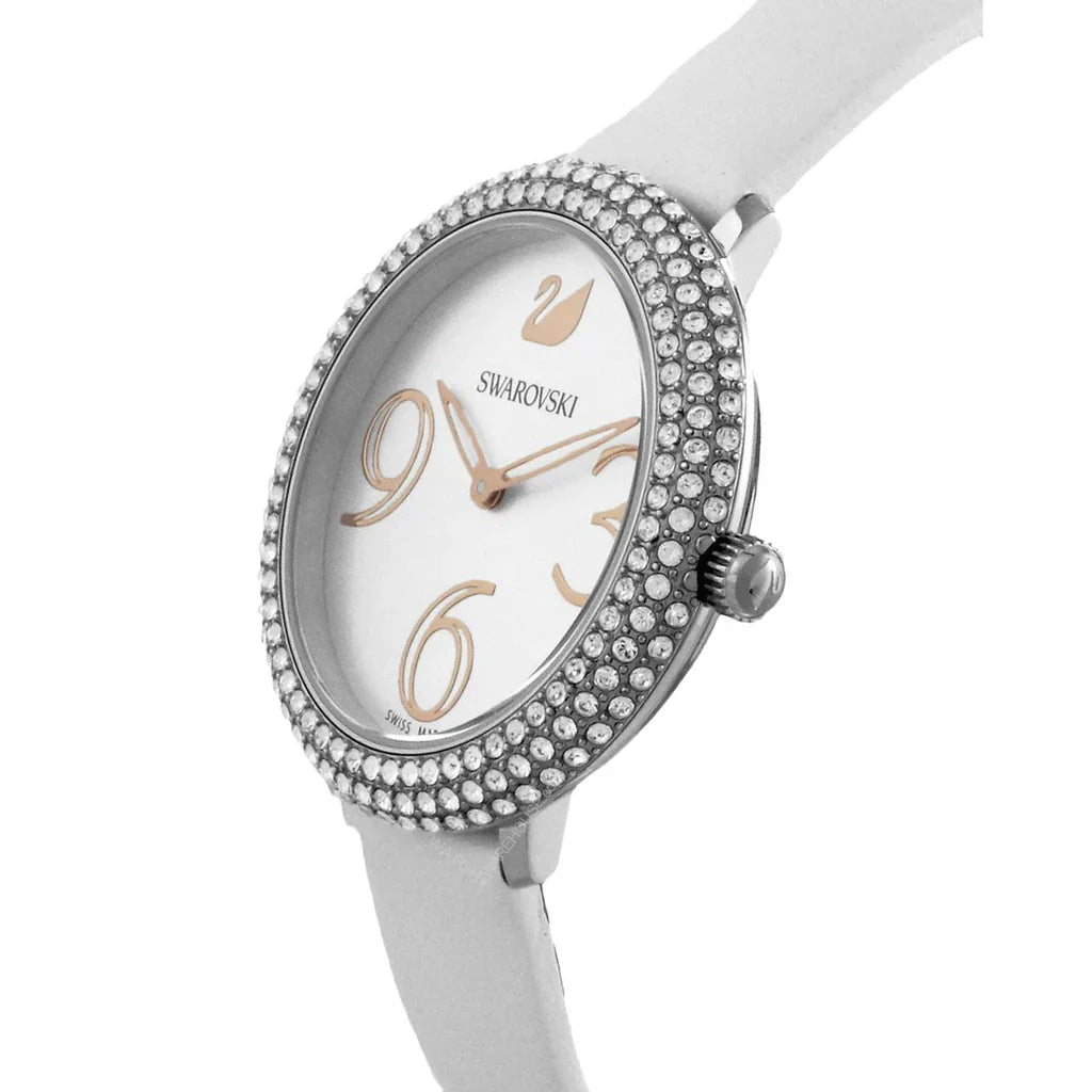 Swarovski Crystal Frost Silver Dial White Leather Strap Women's Watch 5484070