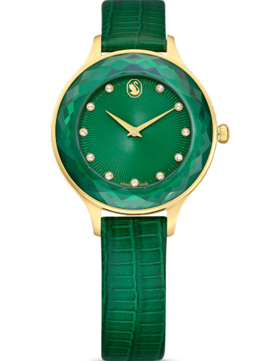 Swarovski Octea Nova Sapphire Glass Bezel Green Dial Leather Strap Women's Watch 5650005