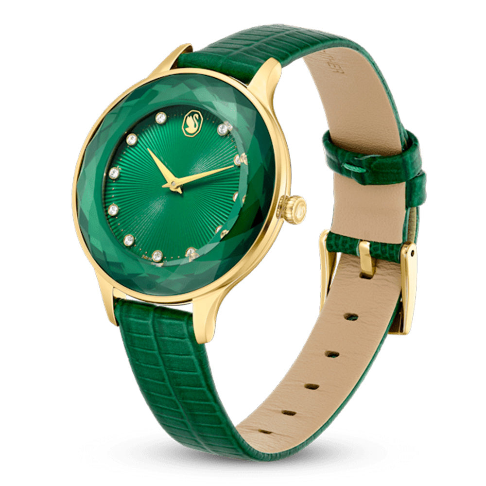 Swarovski Octea Nova Sapphire Glass Bezel Green Dial Leather Strap Women's Watch 5650005