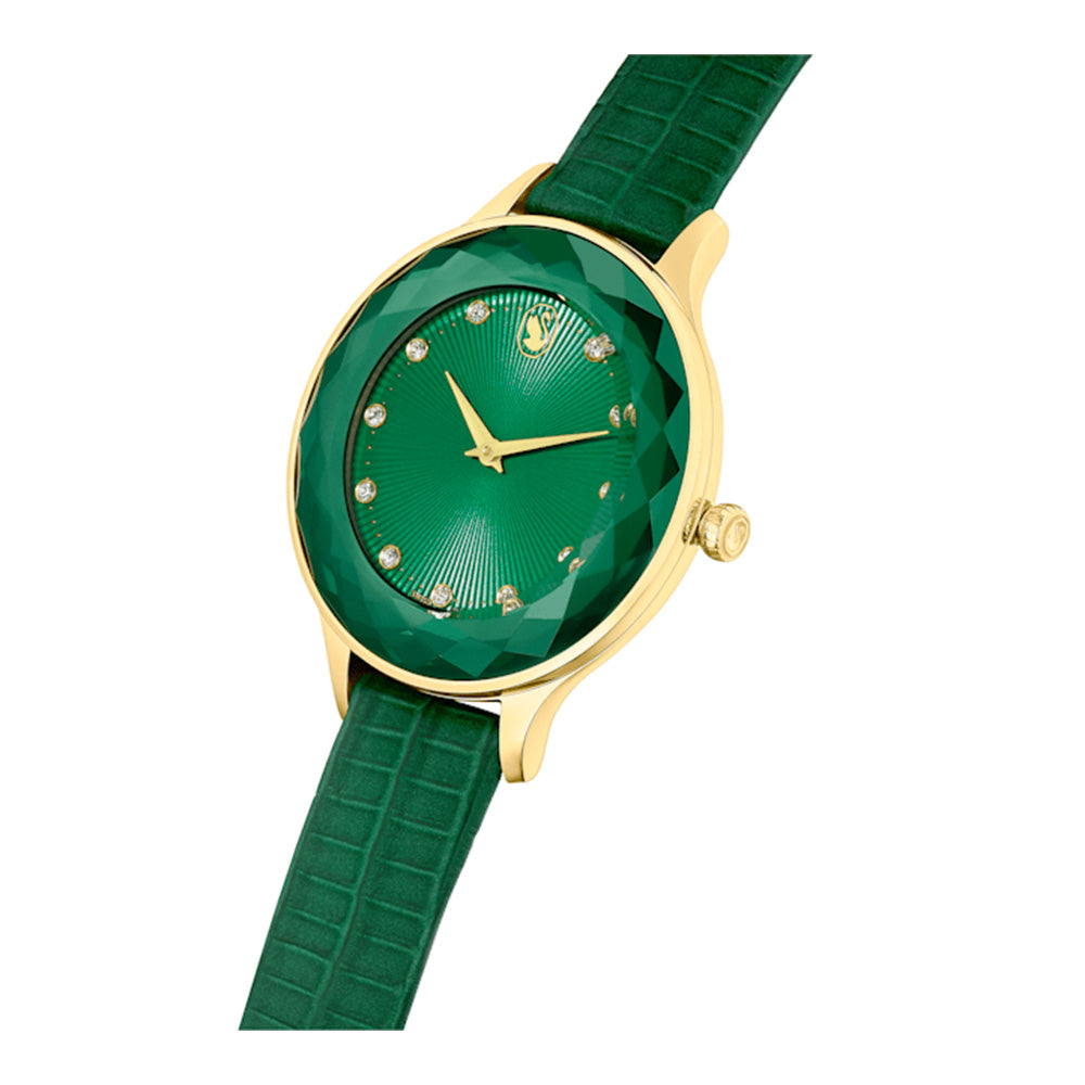 Swarovski Octea Nova Sapphire Glass Bezel Green Dial Leather Strap Women's Watch 5650005