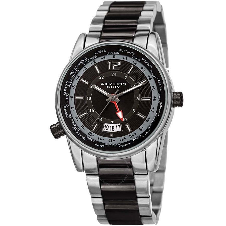 Akribos XXIV World Time Quartz Black Dial Men's Watch AK1021TTB - Dawson Watches
