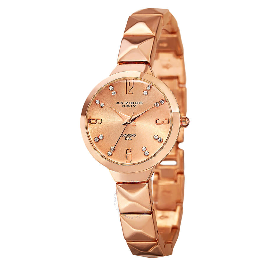 Akribos XXIV Ornate Quartz Diamond Rose Dial Ladies Watch P50118 - Dawson Watches