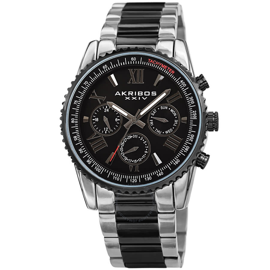 Akribos XXIV Quartz Black Dial Two-tone Men's Watch AK1099TTB - Dawson Watches