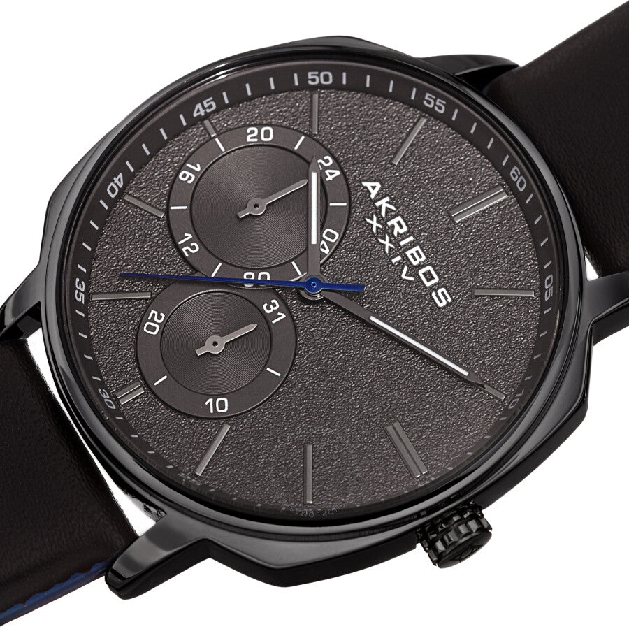 Akribos XXIV Quartz Grey Dial Black Leather Men's Watch AK1022BK - Dawson Watches #2
