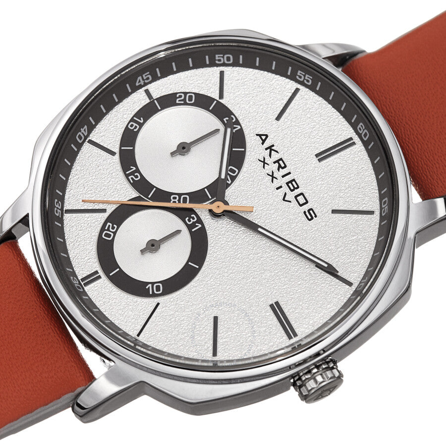 Akribos XXIV Quartz Silver Dial Brown Leather Men's Watch AK1022TN - Dawson Watches #2