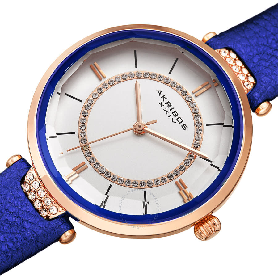 Akribos XXIV Quartz White Dial Blue Leather Ladies Watch AK1116BU - Dawson Watches #2