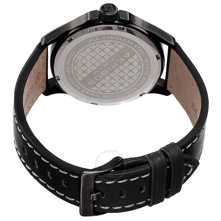 Akribos XXIV Trek Black Dial Black Leather Men's Watch AK833WT - Dawson Watches #3