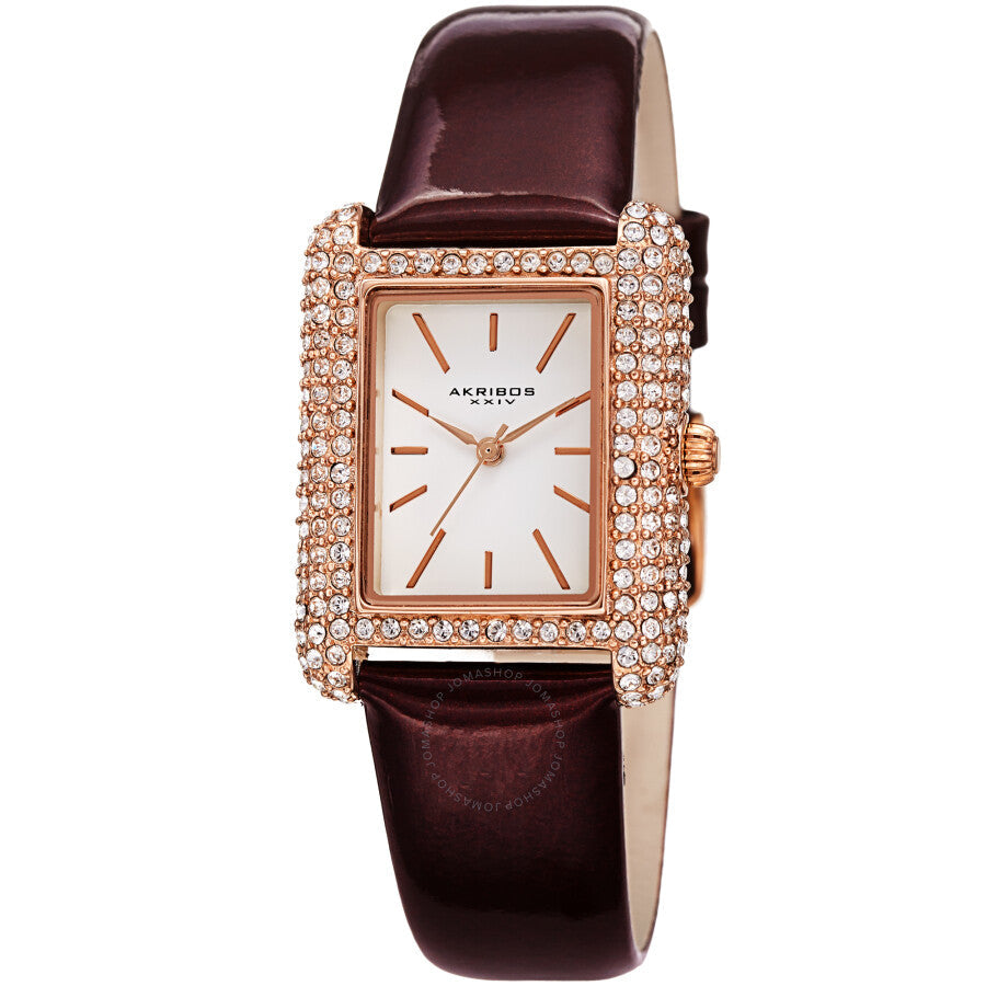 Akribos XXIV White Dial Brown Leather Ladies Watch AK1068BR - Dawson Watches