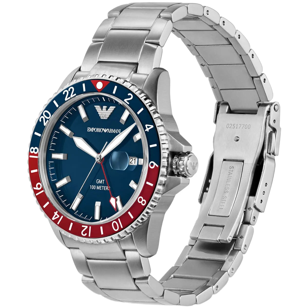Emporio Armani Diver GMT Dark Blue Enamel Dial Silver Men's Watch - AR11590