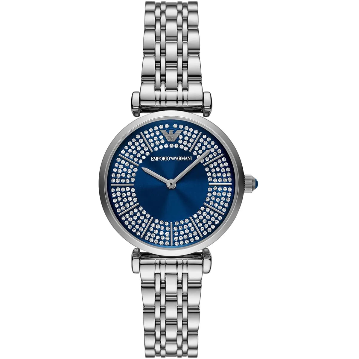 Emporio Armani Gianni T-Bar Blue Sunray Crystal Dial Silver Women's Watch - AR11627