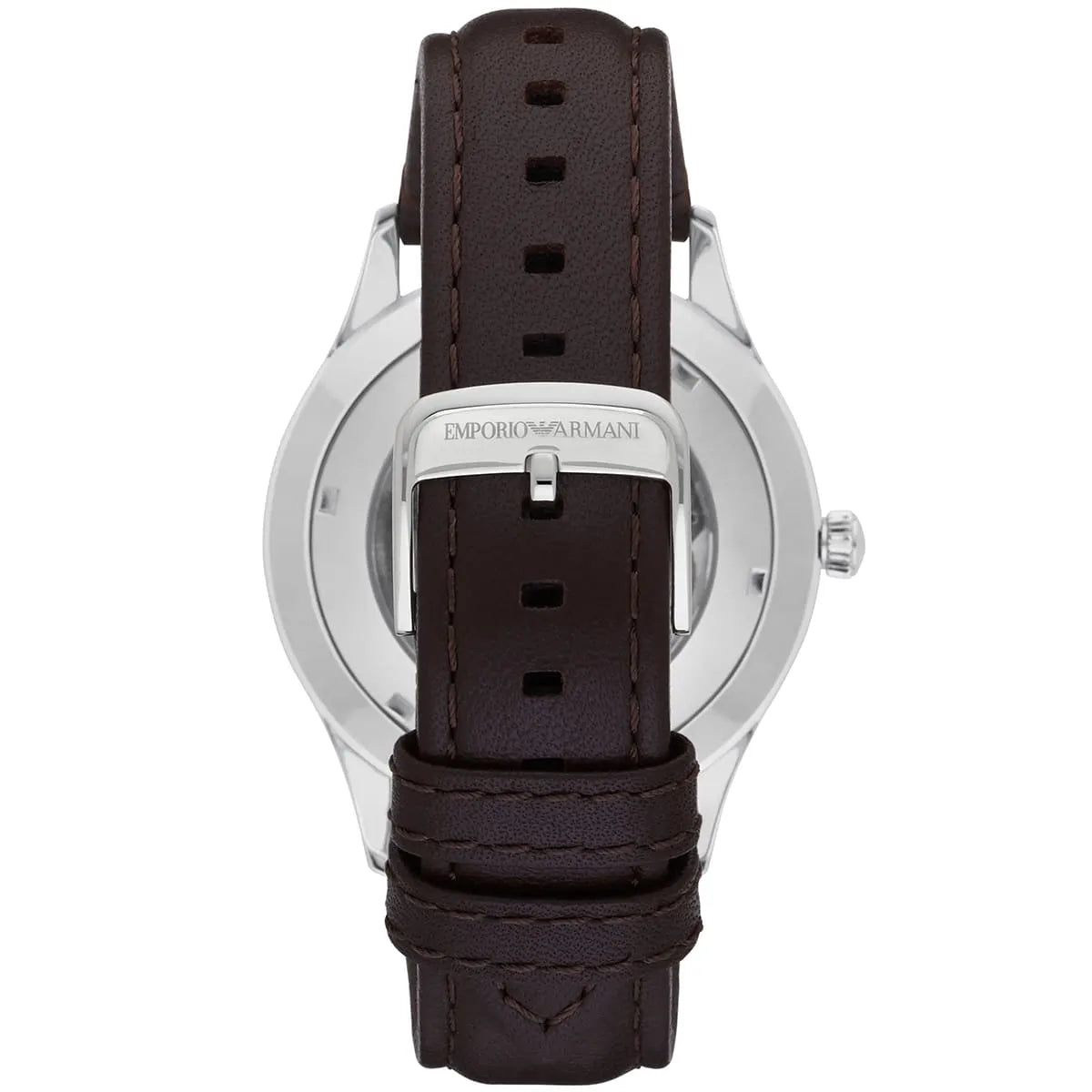 Emporio Armani Meccanico Skeleton Automatic Dark Brown Genuine Leather Men's Watch - AR1946