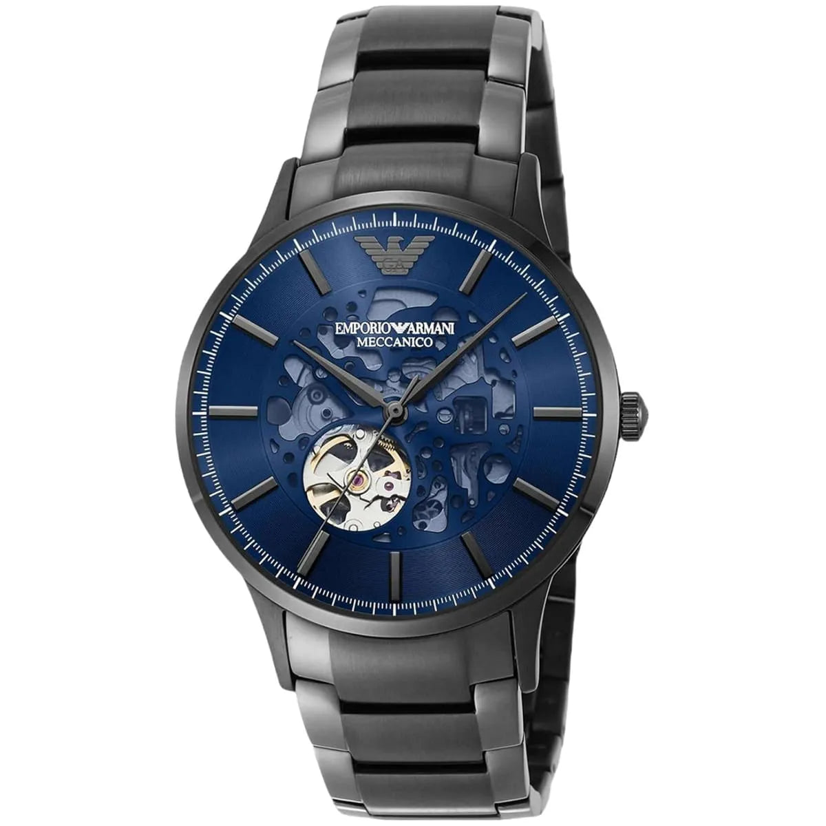 Emporio Armani Renato Meccanico Automatic Sunray Blue Dial Gunmetal Men's Watch - AR60056