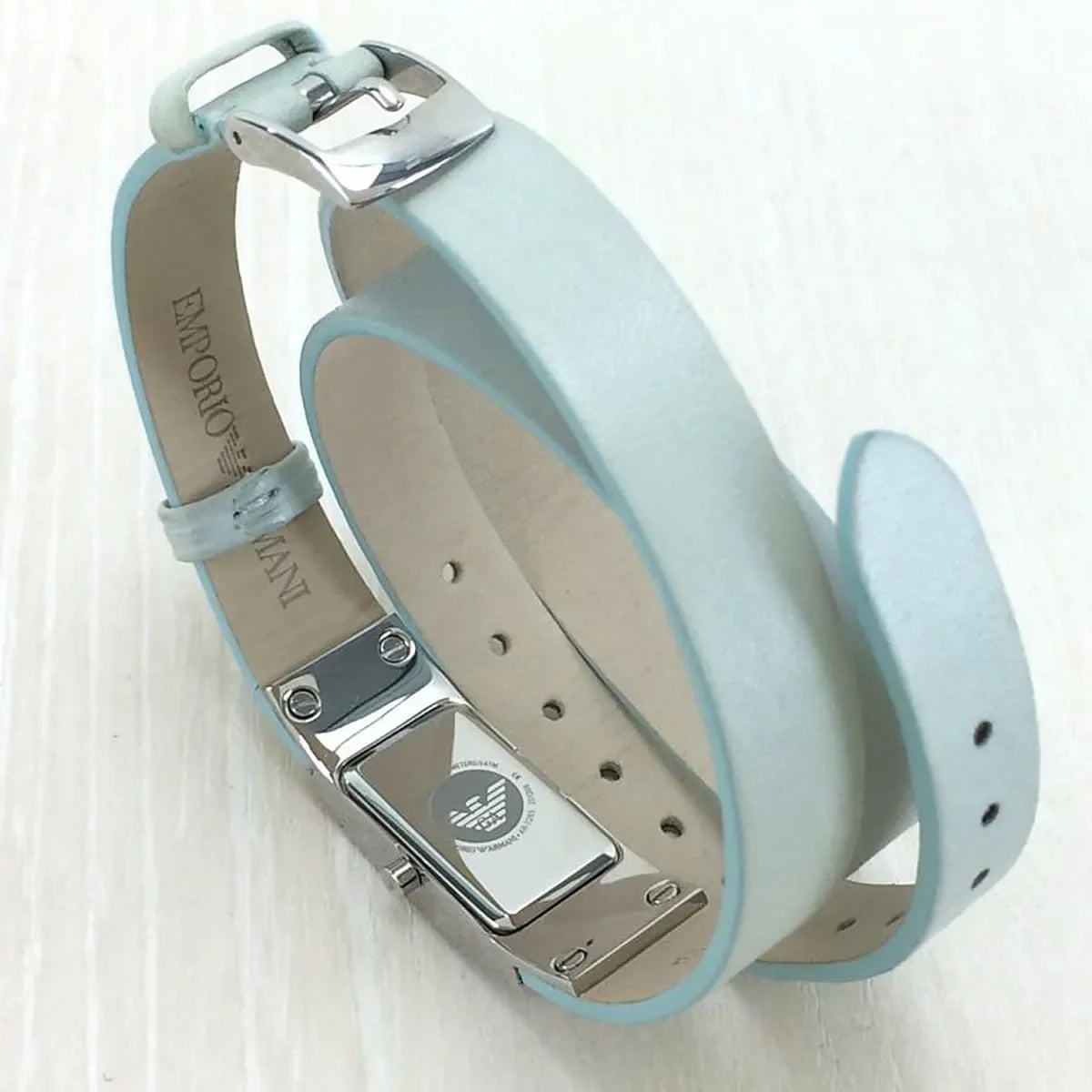 Emporio Armani Marco Catwalk Rectangular Wrap-Around Blue Genuine Leather Women's Watch - AR7355