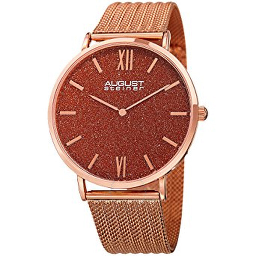 August Steiner Red Sandstone Dial Rose Gold-tone Mesh Ladies Watch AS8218RG - Dawson Watches