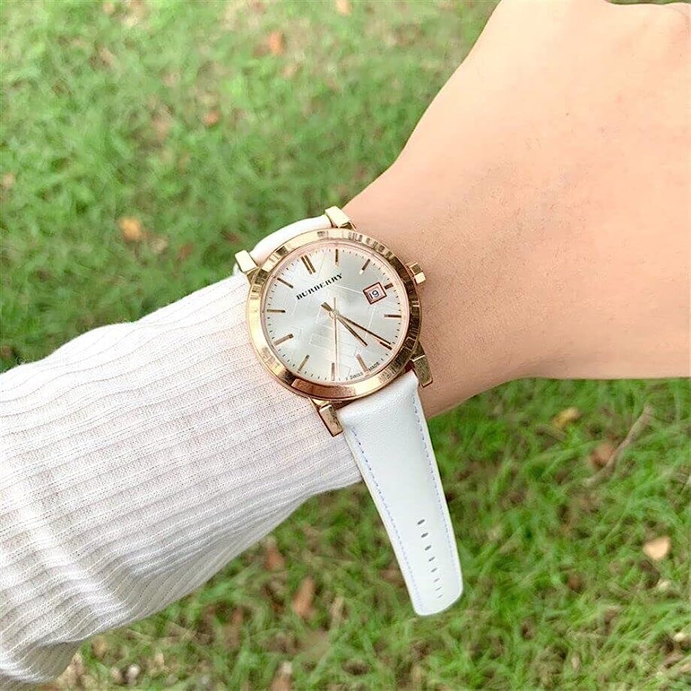 Burberry Women's Large Check White Leather Strap  Women's Watch BU9108 - The Watches Men & CO #3