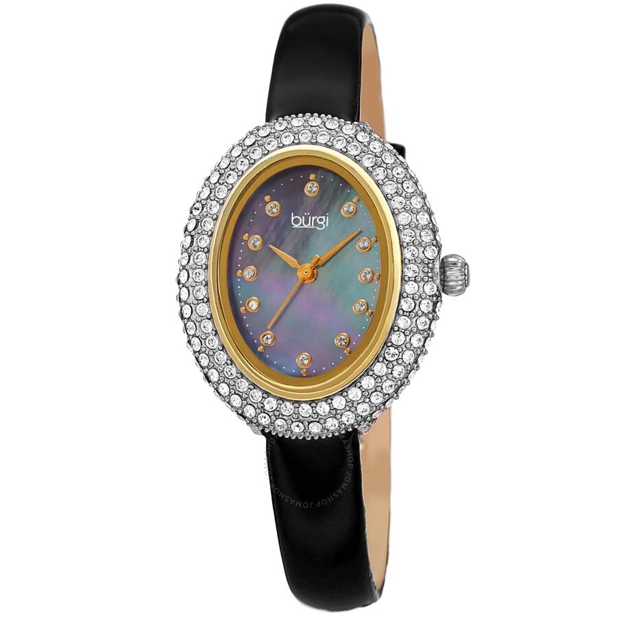 Burgi Crystal Black Dial Black Leather Ladies Watch BUR234BK - Dawson Watches