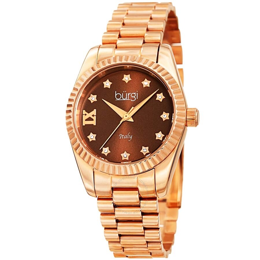Burgi Designer Quartz Crystal Brown Dial Ladies Watch BUR194RGBR - Dawson Watches