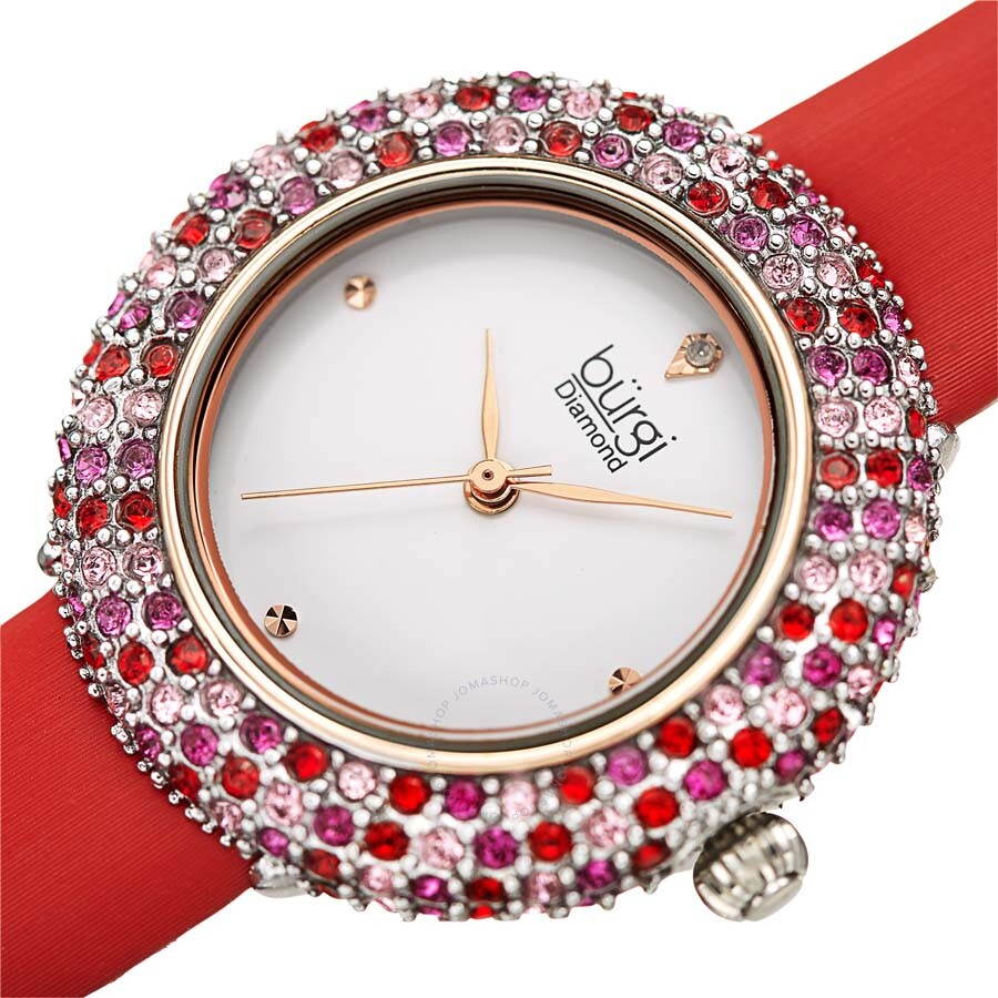 Burgi Ladies Diamond Colored Swarovski Crystal Sparkling Bezel Leather Strap Watch - Dawson Watches #2