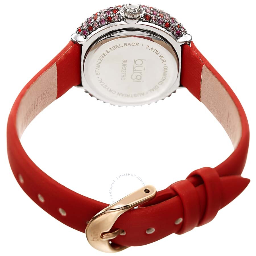 Burgi Ladies Diamond Colored Swarovski Crystal Sparkling Bezel Leather Strap Watch - Dawson Watches #4