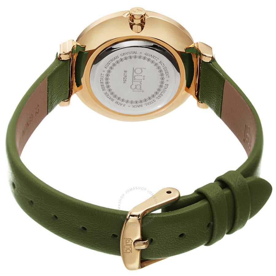 Burgi Quartz Crystal Silver Dial Green Leather Ladies Watch BUR254GN - Dawson Watches #4