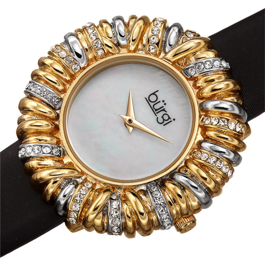 Burgi Twisted Bezel Quartz Crystal White Dial Ladies Watch BUR255BK - Dawson Watches #2