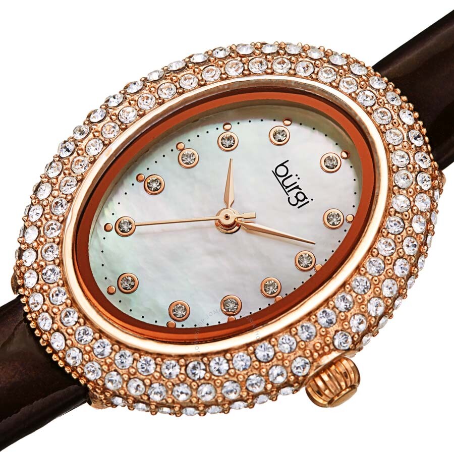 Burgi Crystal White Dial Brown Leather Ladies Watch BUR234BR - Dawson Watches #2