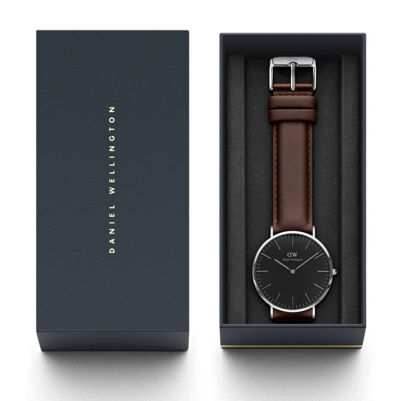 Daniel Wellington Bristol 40mm Black Dial Brown Genuine Leather Men's Watch - DW00100131