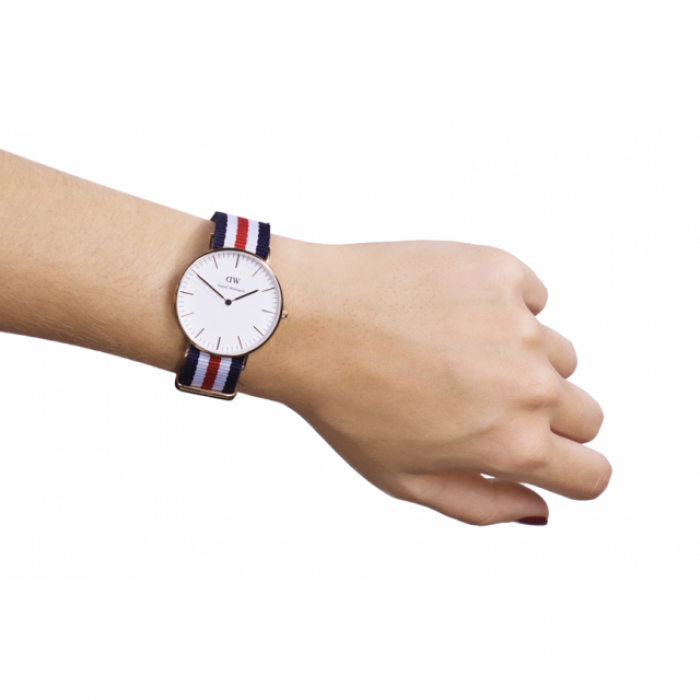 Daniel Wellington Canterbury 36mm White Dail Tricolour Nylon Strap Men's Watch - DW00100030