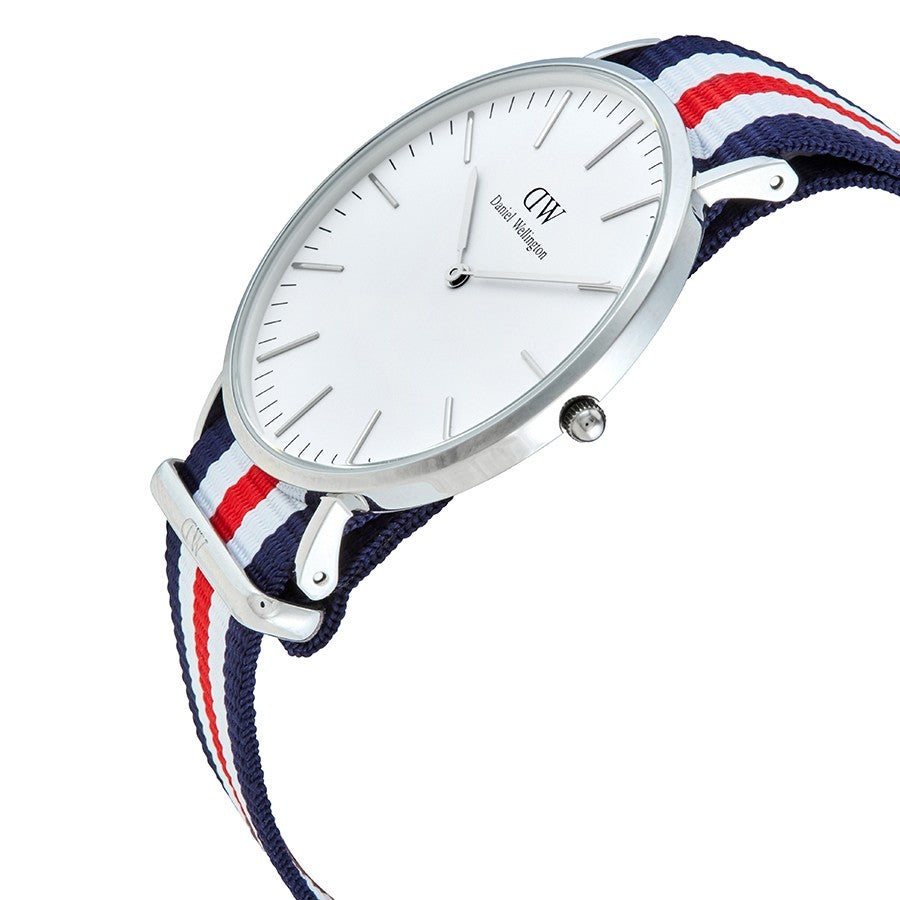 Daniel Wellington Canterbury 40mm White Dial Tricolour Nylon Strap Men's Watch - DW00100016