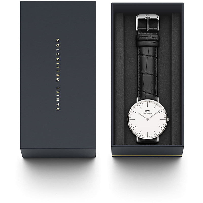 Daniel Wellington Reading 40mm White Dial Black Genuine Leather Men's Watch - DW00100028
