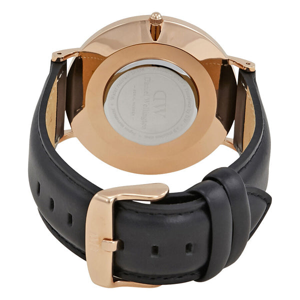 Daniel Wellington Sheffield 40mm White Dial Black Genuine Leather Men's Watch - DW00100007