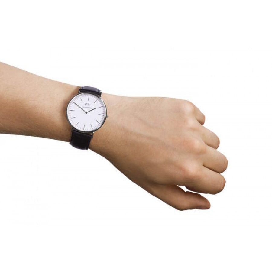 Daniel Wellington Sheffield 40mm Silver Bezel Black Genuine Leather Men's Watch - DW00100020