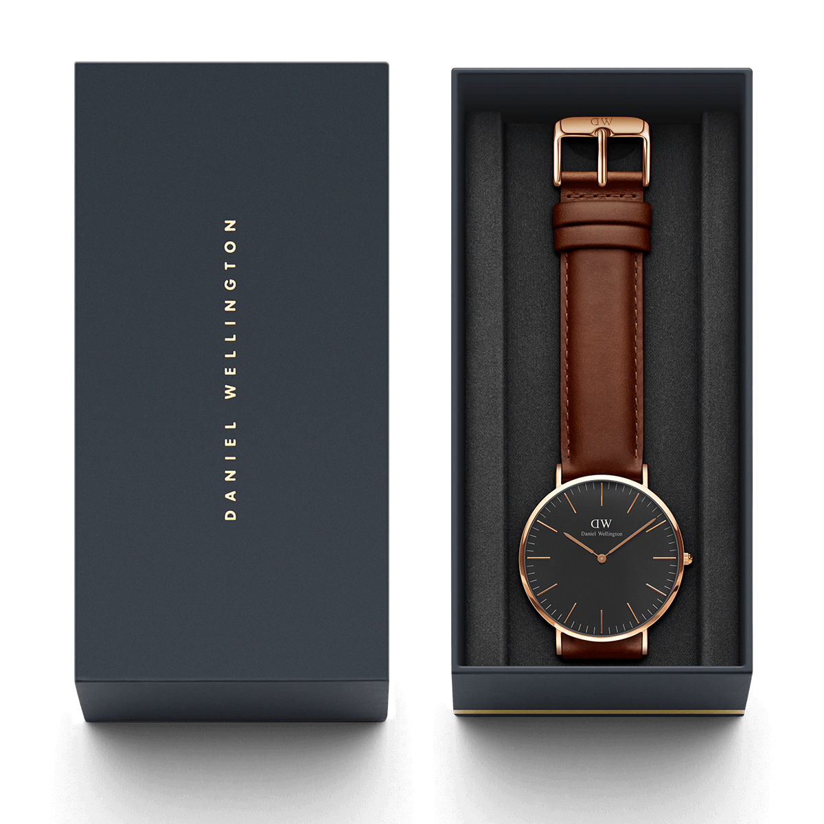 Daniel Wellington St Mawes 40mm Black Dial Brown Genuine Leather Men's Watch - DW00100124