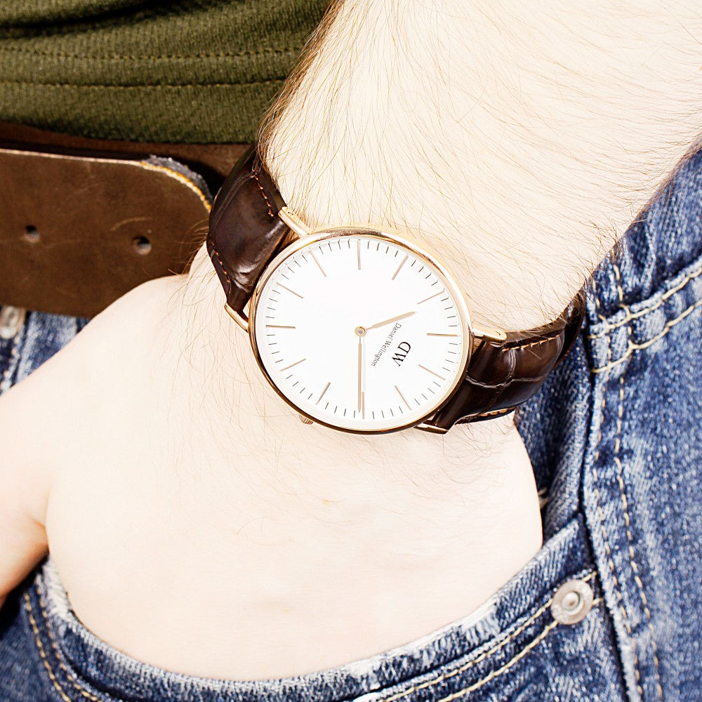 Daniel Wellington York 40mm White Dial Dark Brown Genuine Leather Watch - DW00100011