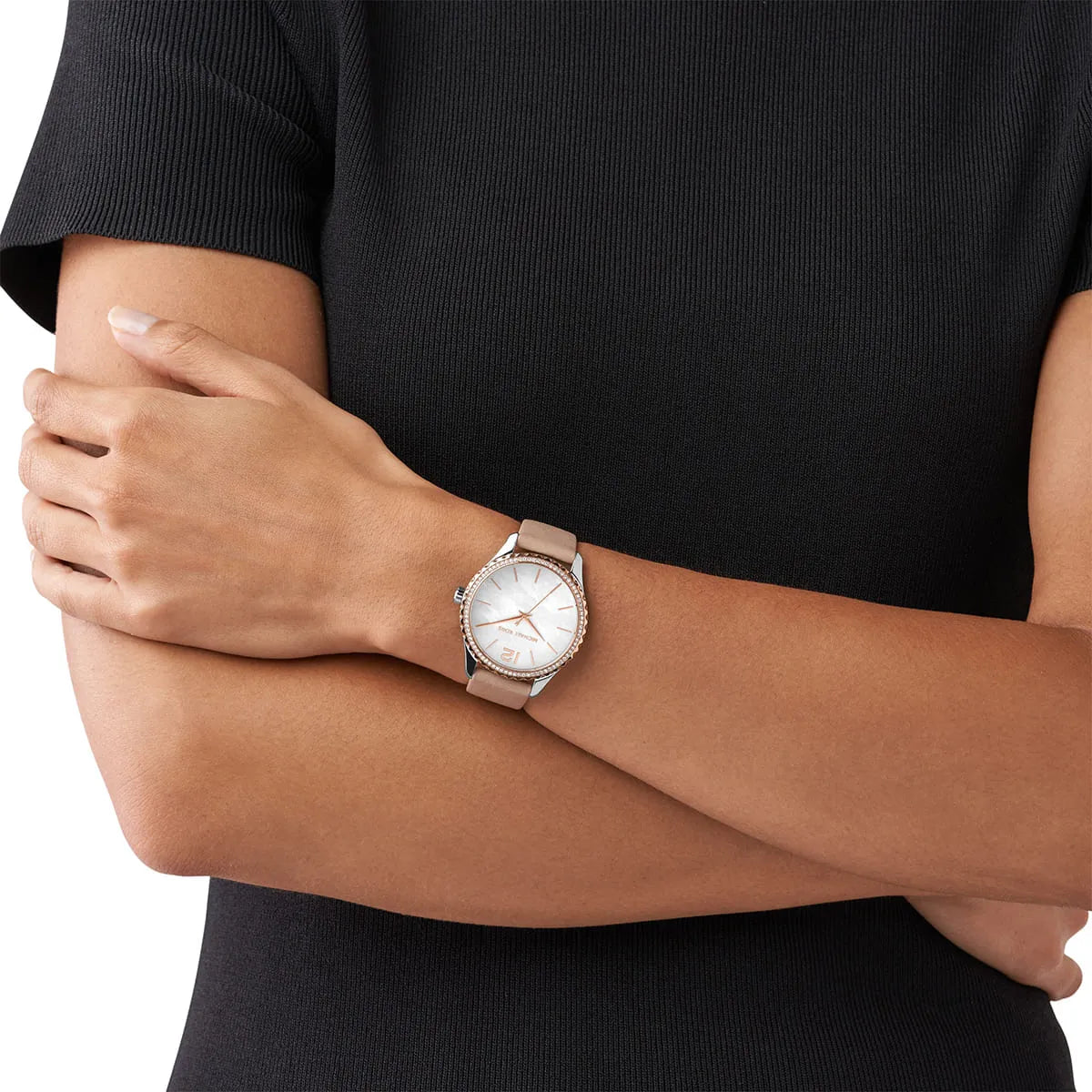 Michael Kors Layton White MOP Dial Beige Genuine Leather Women's Watch - MK2910
