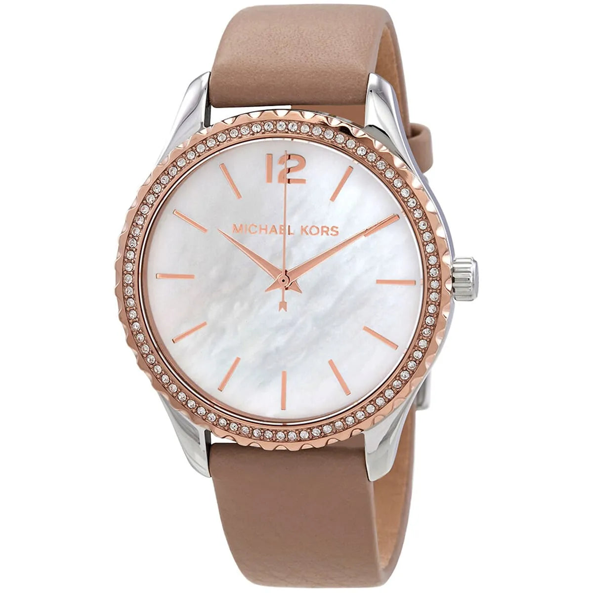 Michael Kors Layton White MOP Dial Beige Genuine Leather Women's Watch - MK2910