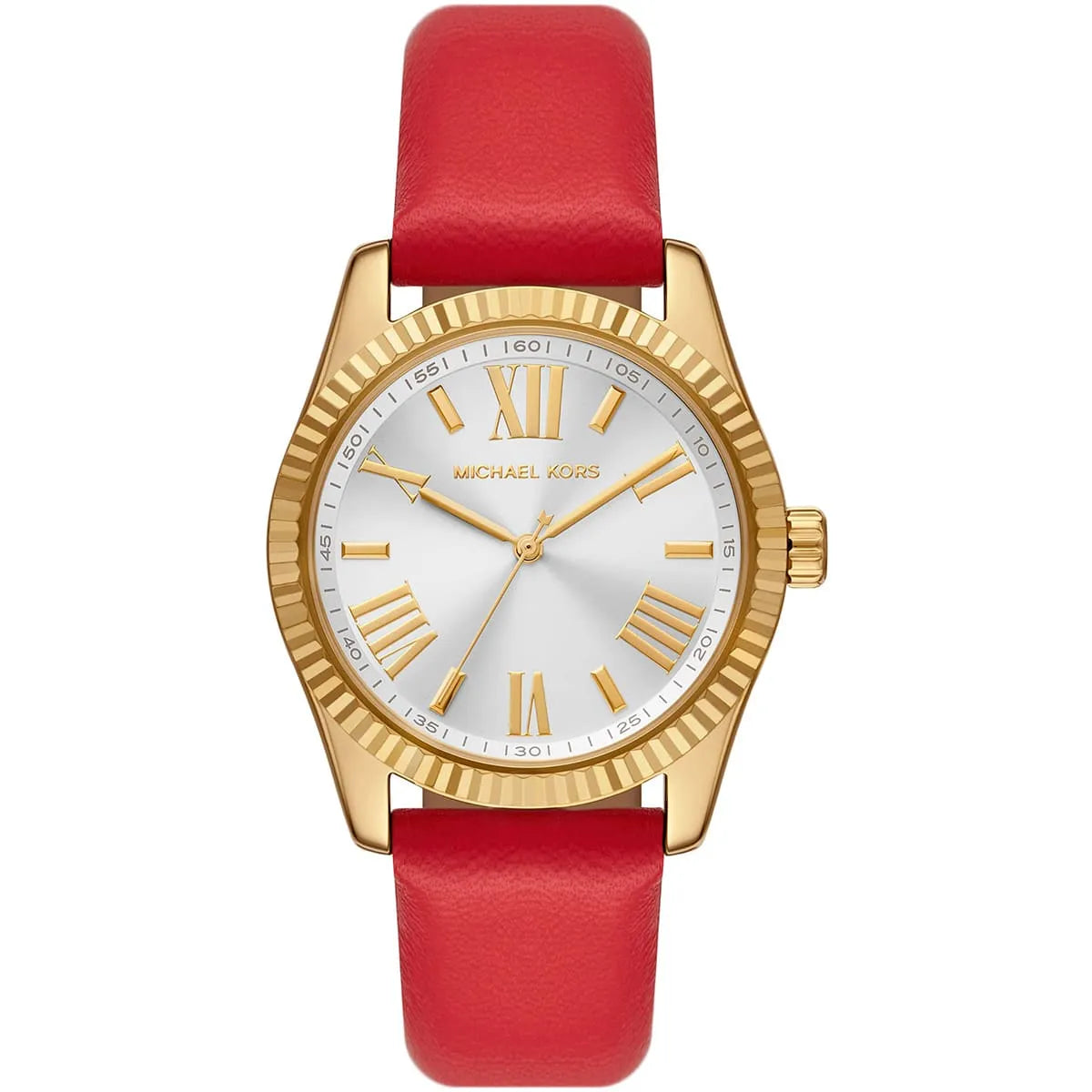 Michael Kors Lexington Gold White Dial Red Genuine Leather Women's Watch - MK4747