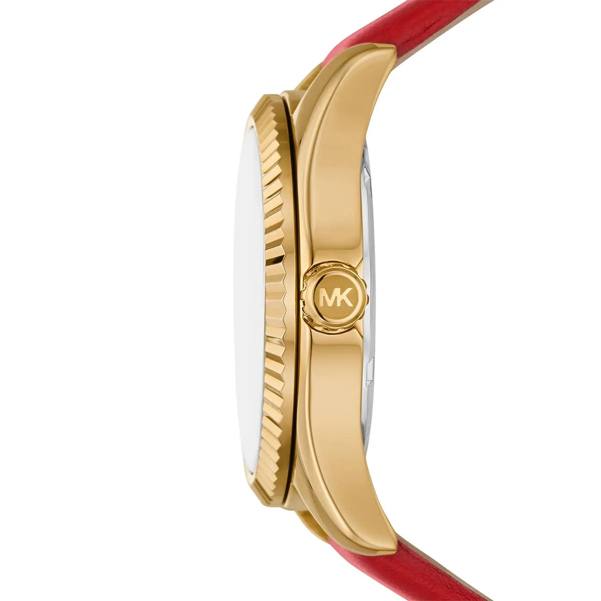 Michael Kors Lexington Gold White Dial Red Genuine Leather Women's Watch - MK4747