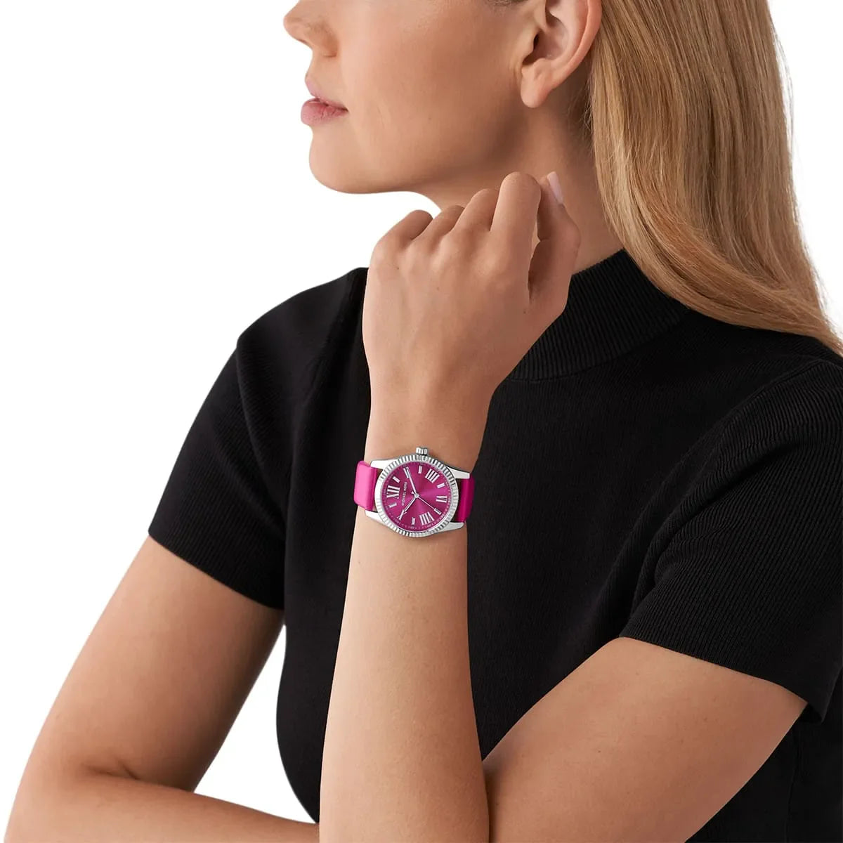 Michael Kors Lexington Silver-tone Pink Genuine Leather Women's Watch - MK4749