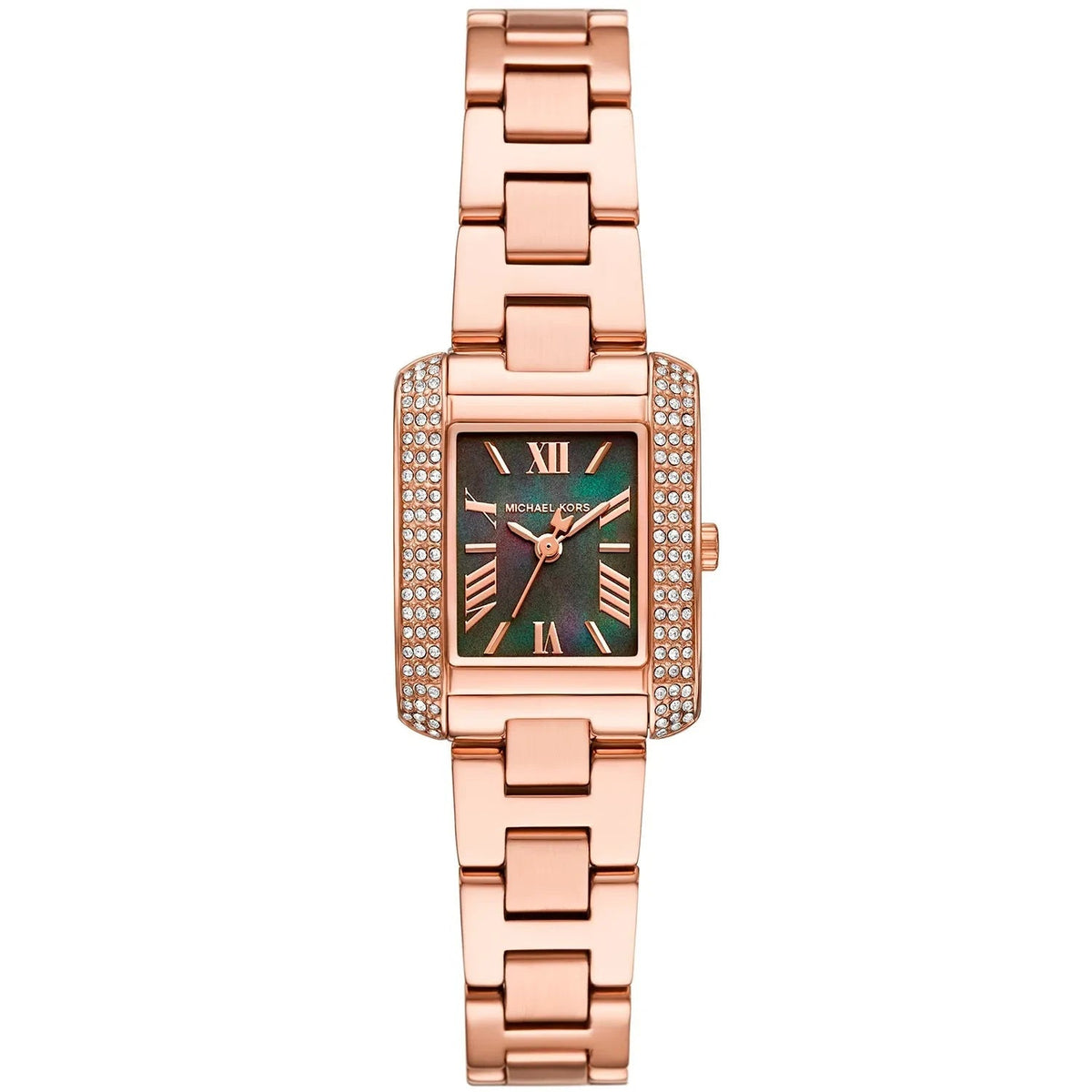 Michael Kors Mini Emery Pavé Rectangular Green MOP Dial Rose Gold Women's Watch - MK4868