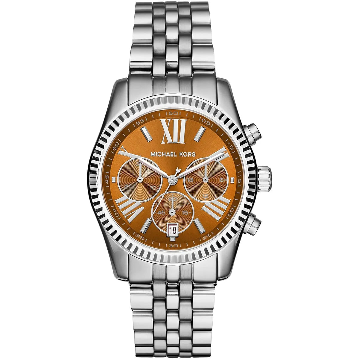 Michael Kors Lexington Chronograph Orange Dial Silver Watch - MK6221