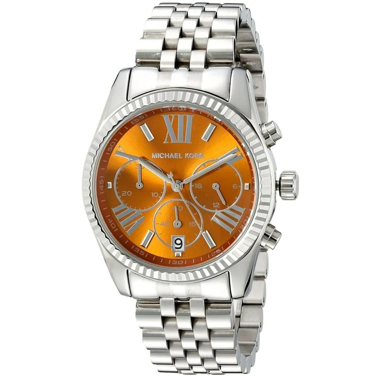 Michael Kors Lexington Chronograph Orange Dial Silver Watch - MK6221