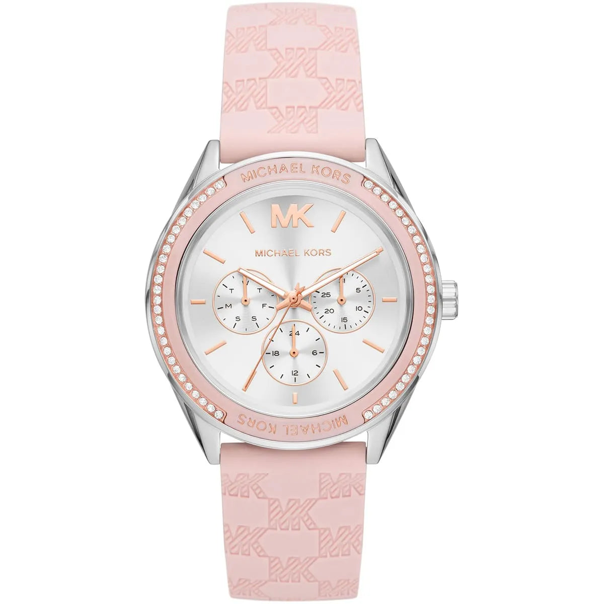 Michael Kors Oversized Jessa Multifunction Silver Sunray Dial Pink Silicone Women's Watch - MK7268