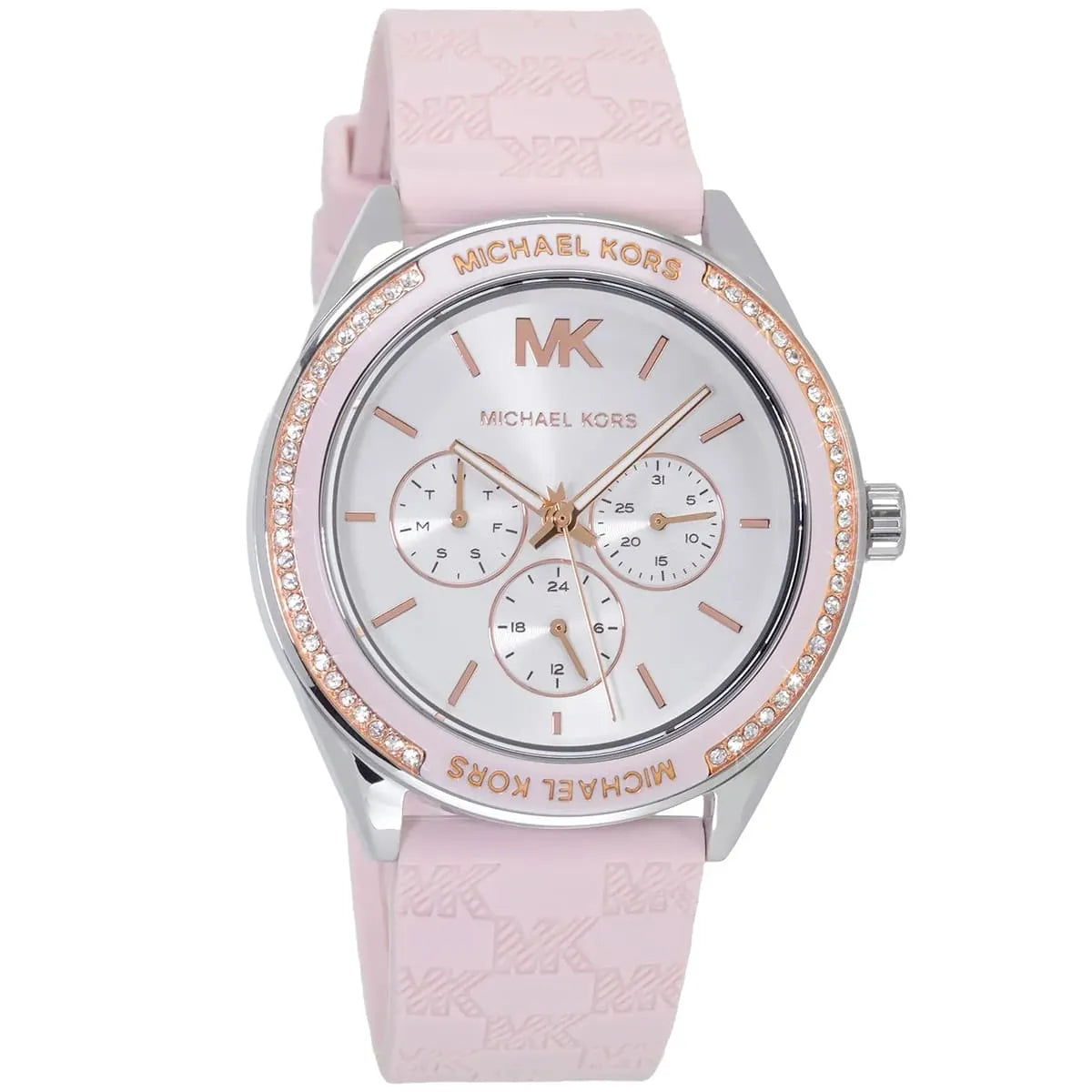 Michael Kors Oversized Jessa Multifunction Silver Sunray Dial Pink Silicone Women's Watch - MK7268