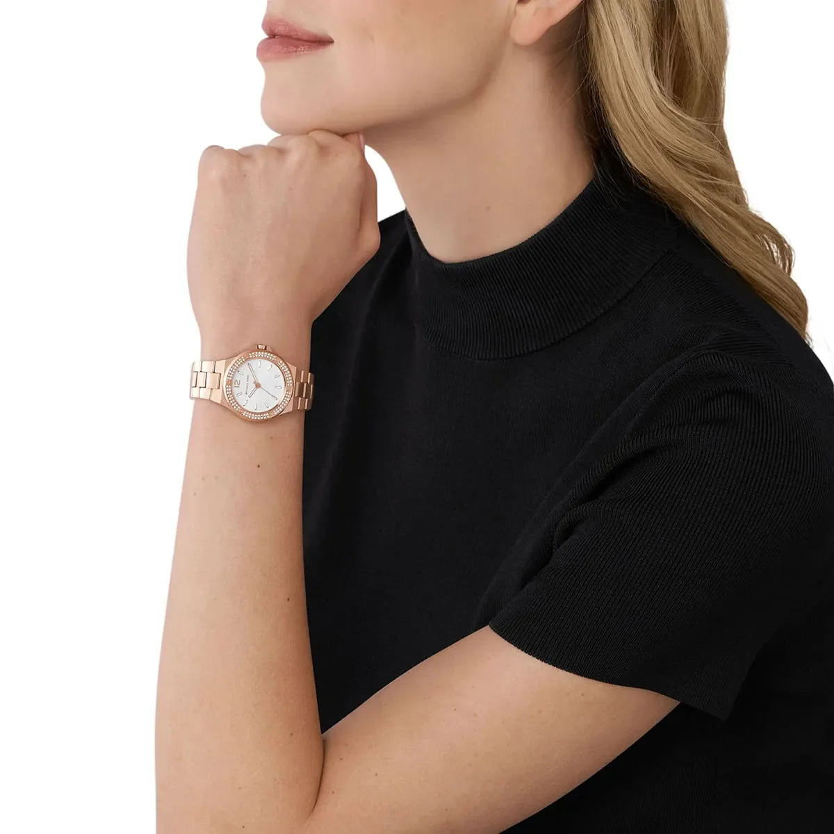 Michael Kors Mini-Lennox Pavé White Dial Rose gold Women's Watch - MK7279
