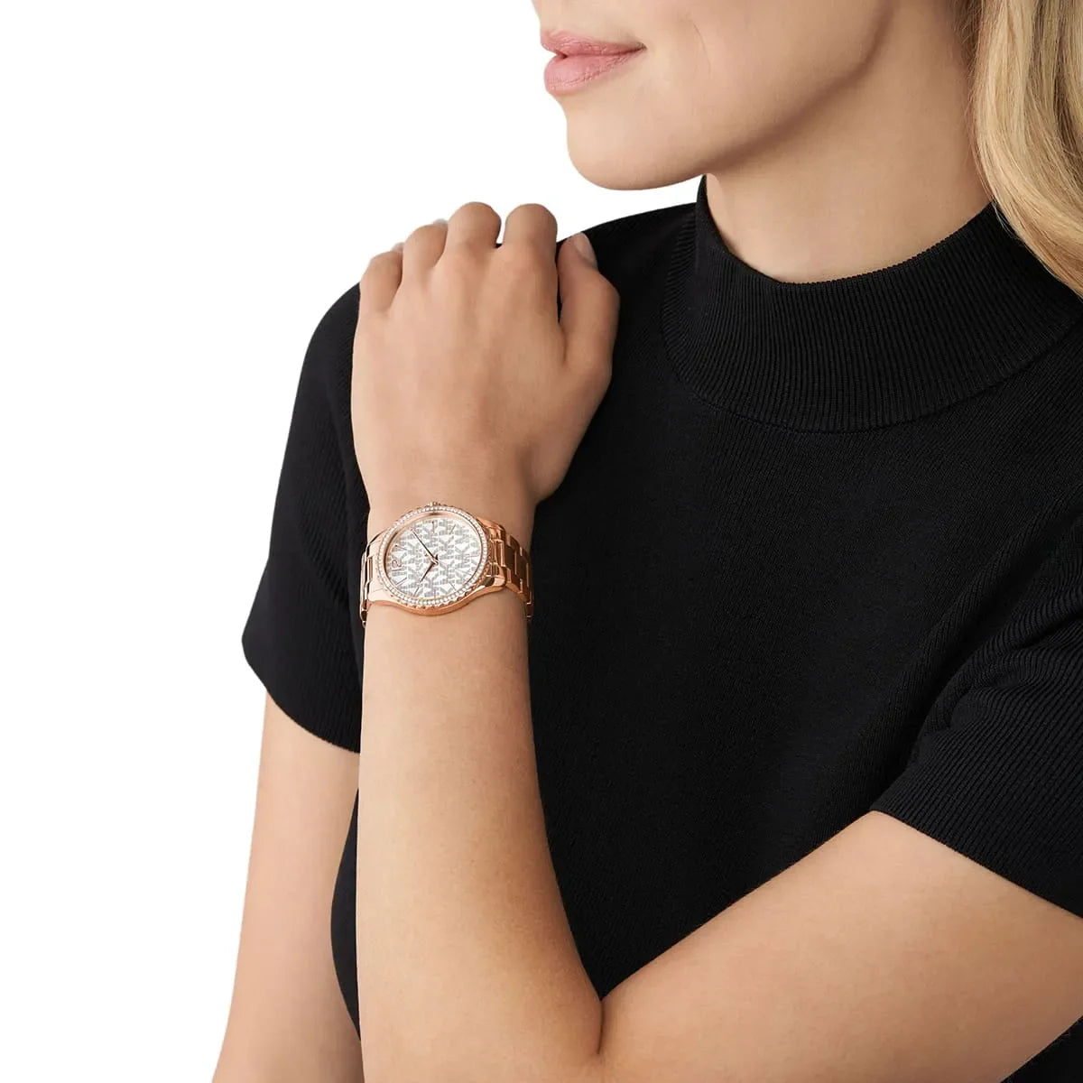 Michael Kors Layton Pavé Logo Rose Gold-Tone Women's Watch - MK7297